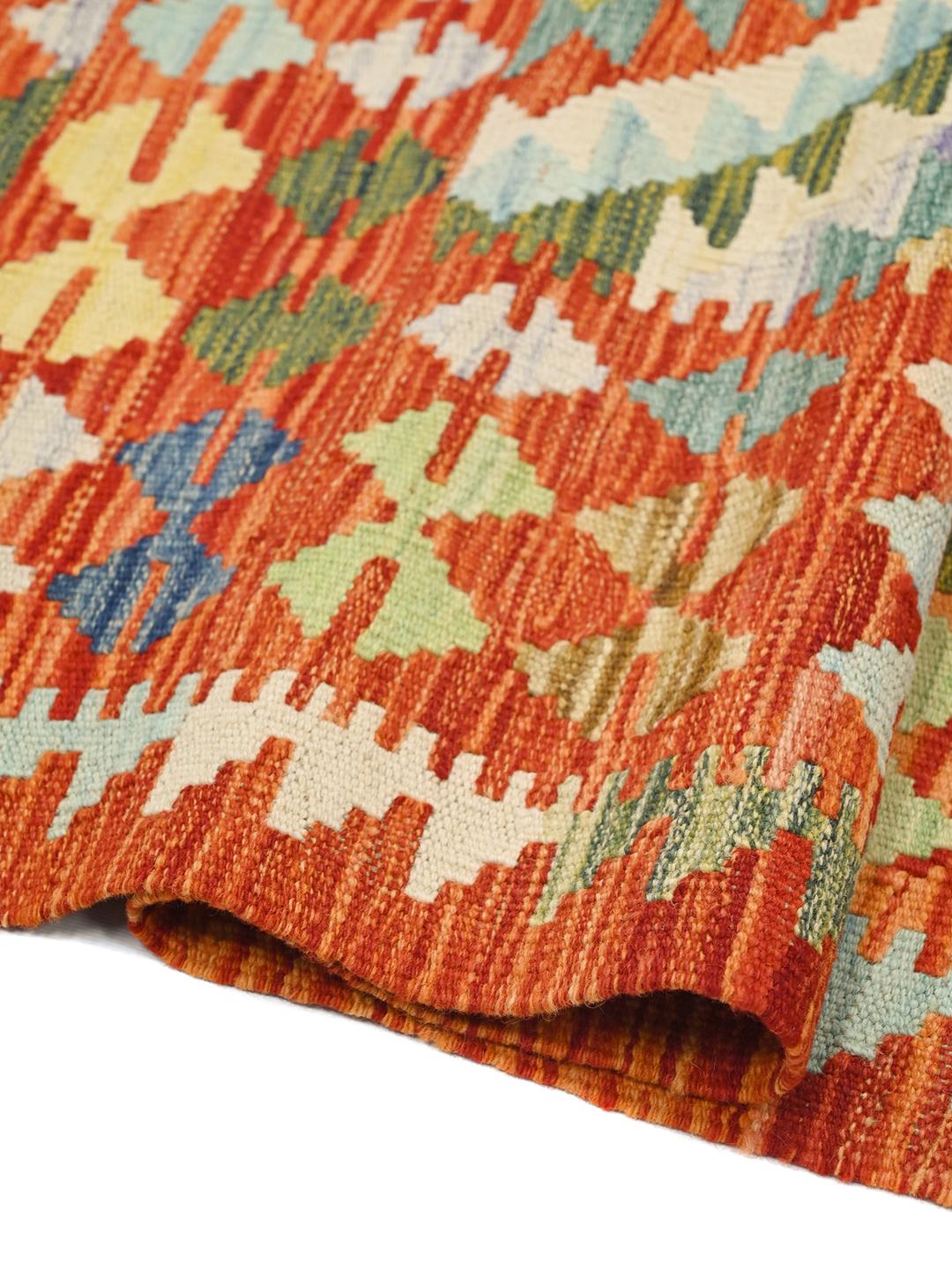 Hand-woven Kelim Afghan Old Style rug in red and multicolor