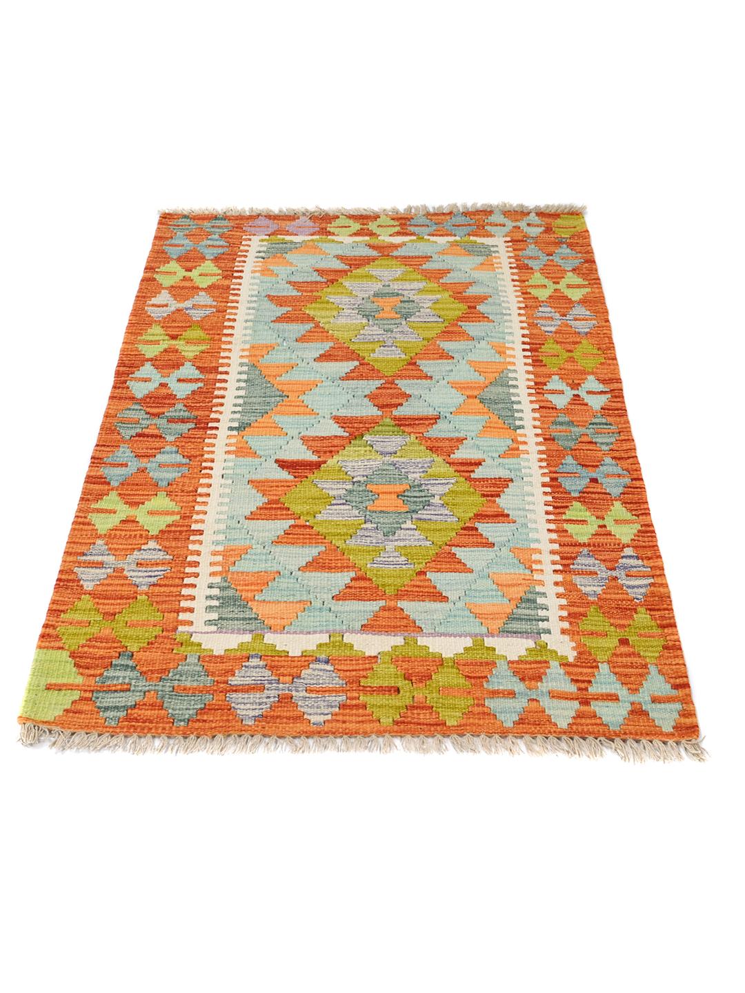 Hand-woven Kelim Afghan Old Style rug in orange and multicolor