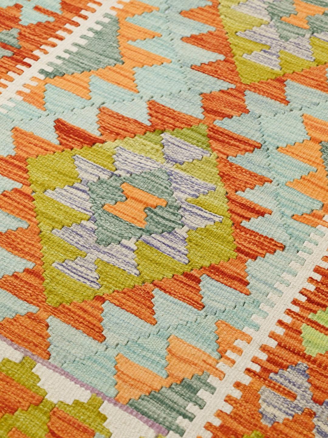 Hand-woven Kelim Afghan Old Style rug in orange and multicolor