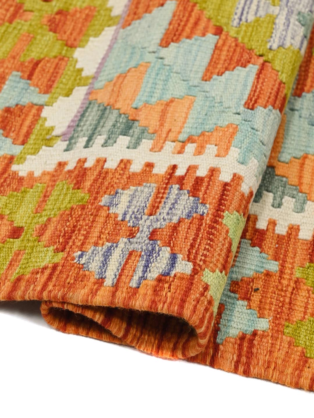 Hand-woven Kelim Afghan Old Style rug in orange and multicolor