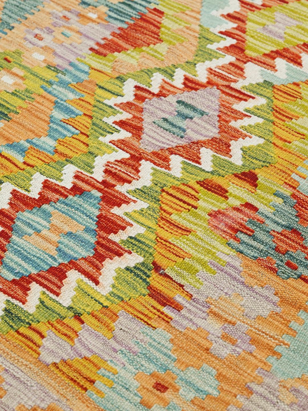 Hand-woven Kelim Afghan Old Style rug in orange and multicolor