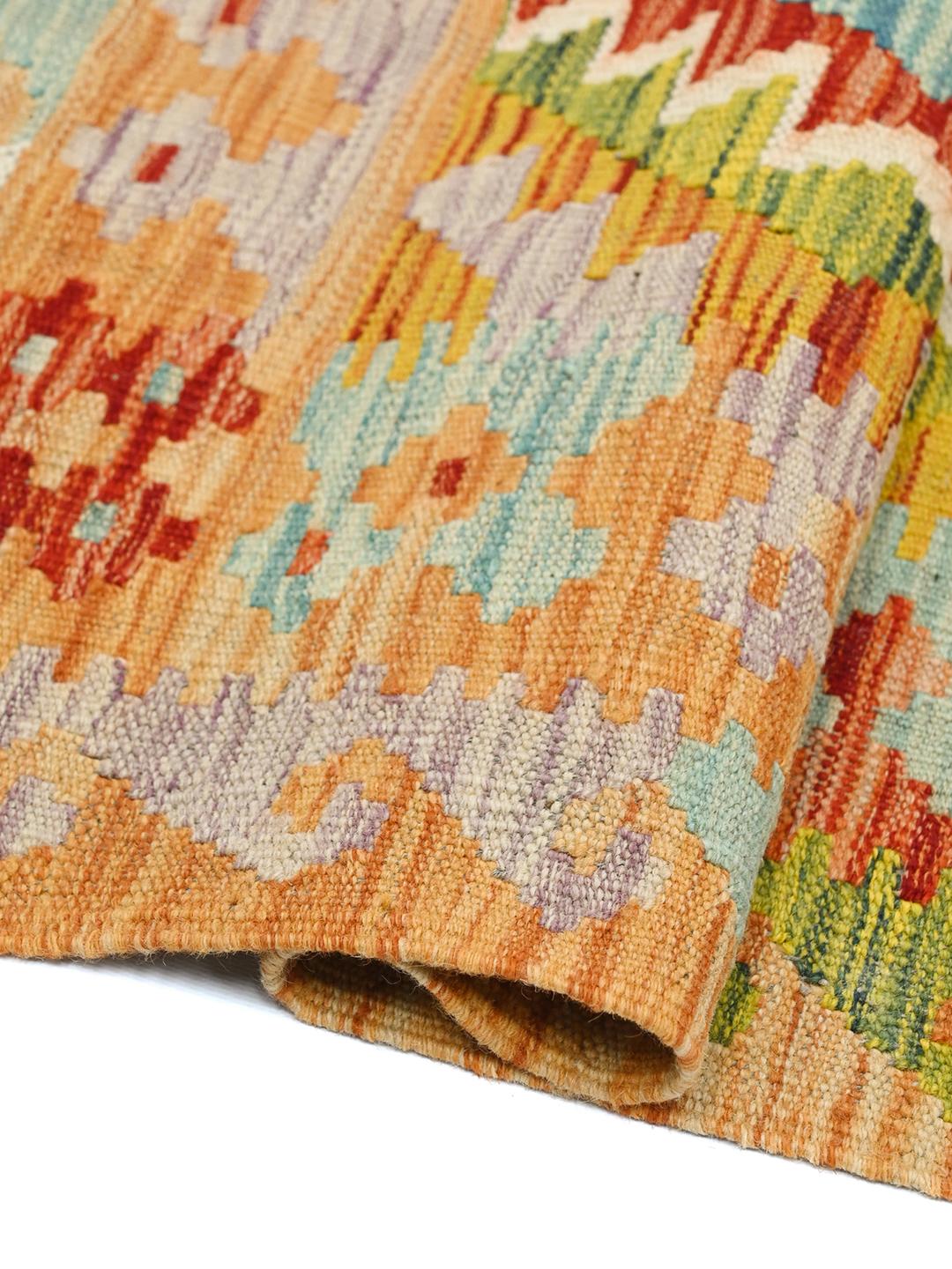 Hand-woven Kelim Afghan Old Style rug in orange and multicolor