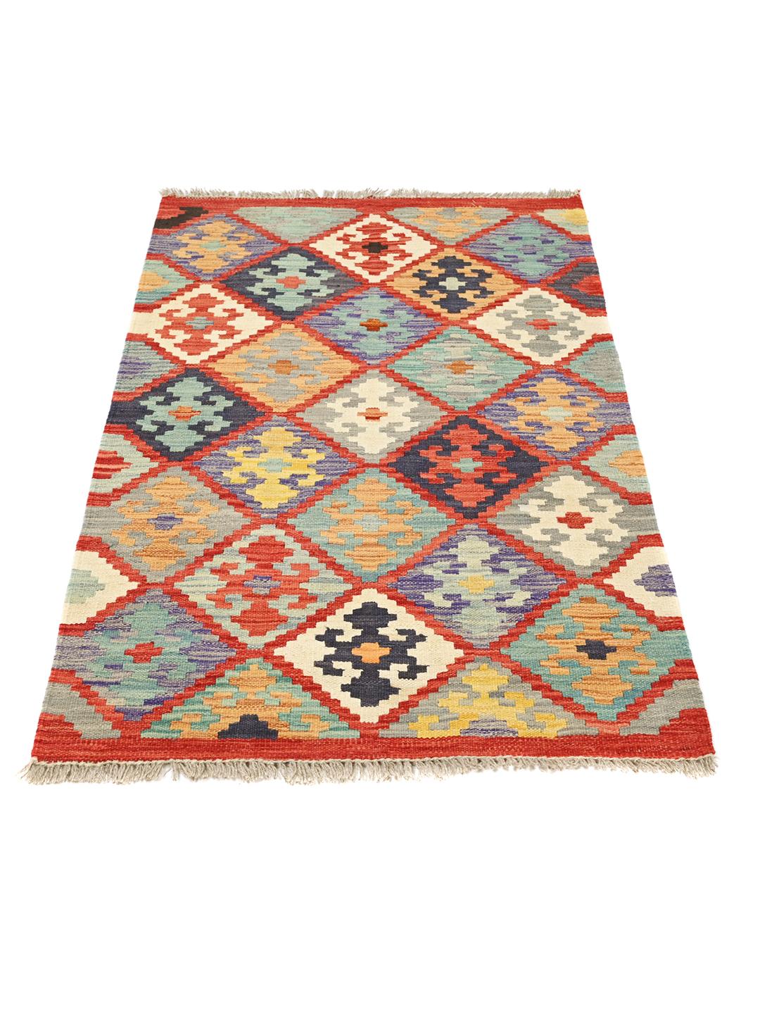 Hand-woven Kelim Afghan Old Style rug in red and multicolor