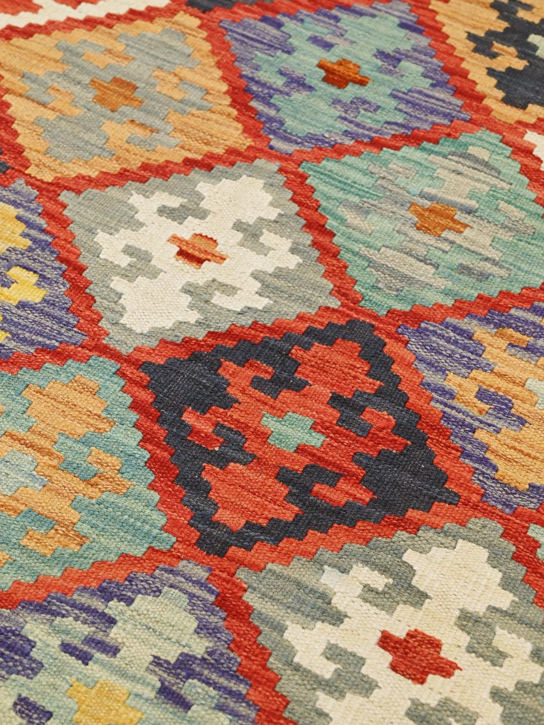Hand-woven Kelim Afghan Old Style rug in red and multicolor