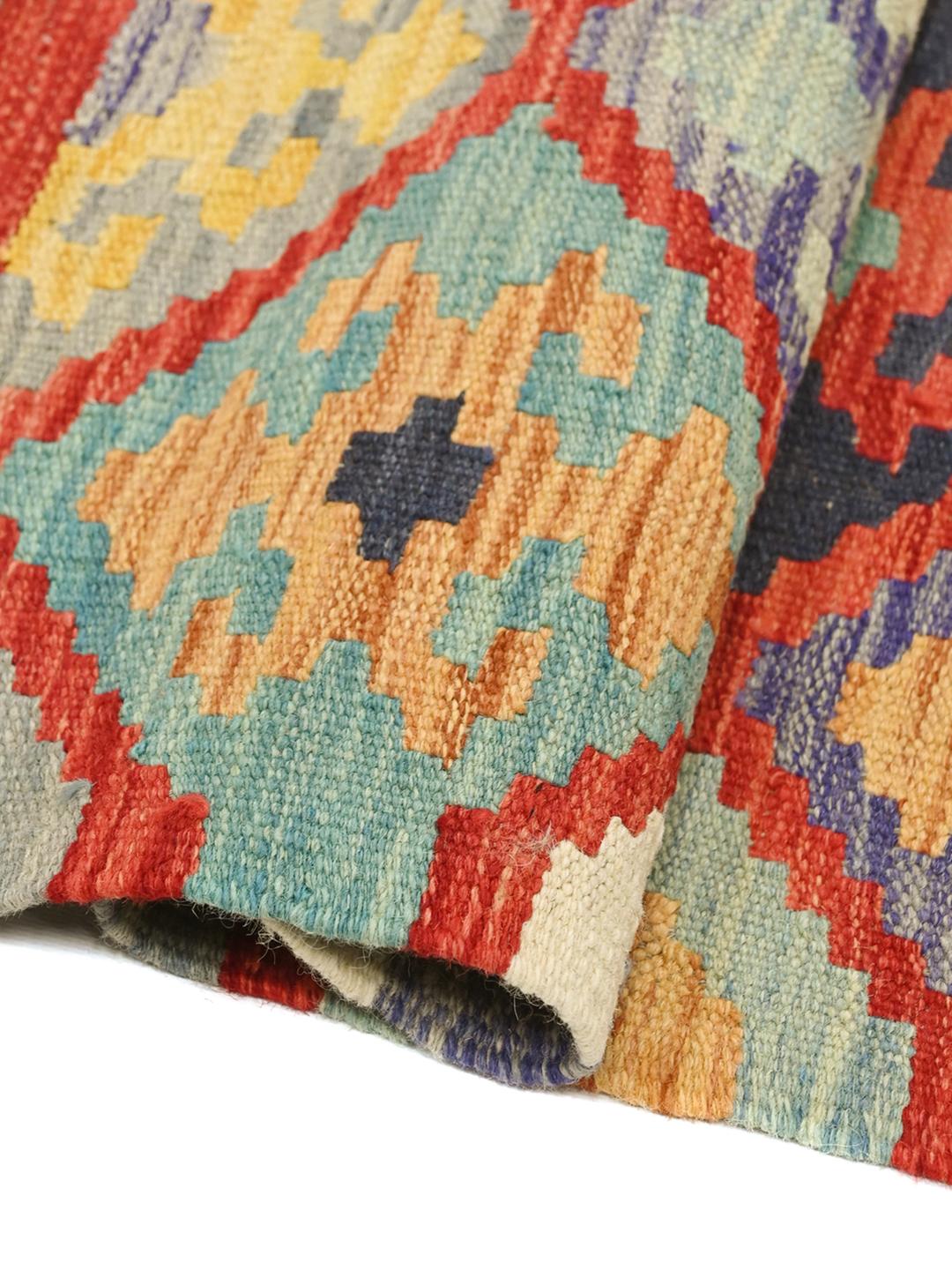 Hand-woven Kelim Afghan Old Style rug in red and multicolor