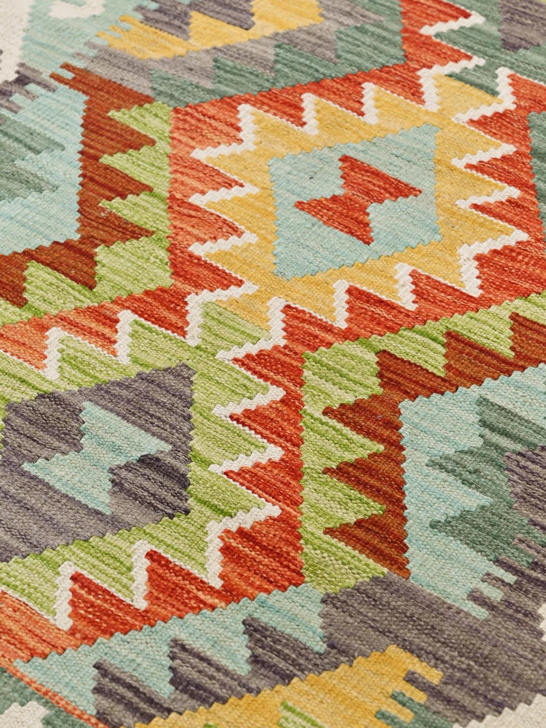 Handwoven Kelim Afghan Old Style rug in multicolor and beige wool