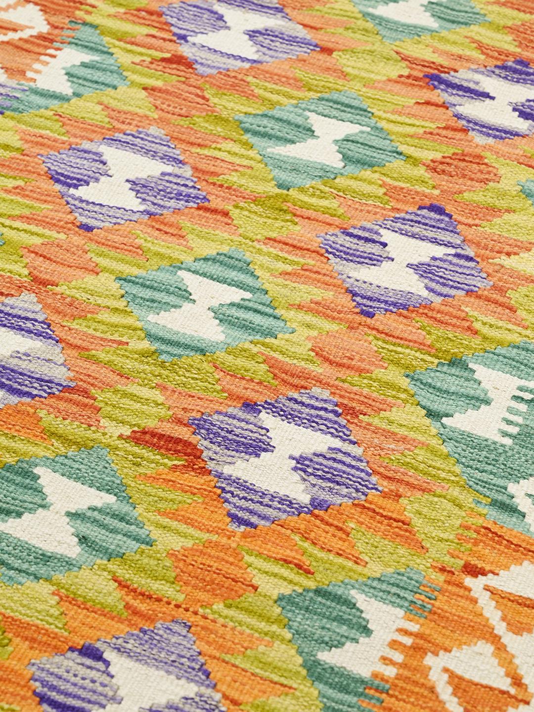 Hand-woven multicolor Kelim Afghan Old Style runner rug made of wool