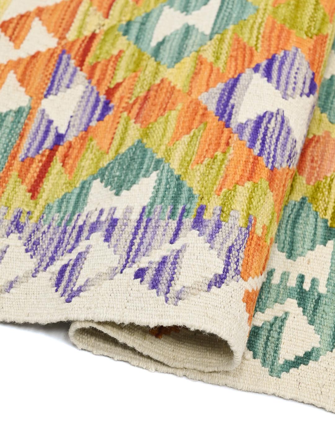 Hand-woven multicolor Kelim Afghan Old Style runner rug made of wool