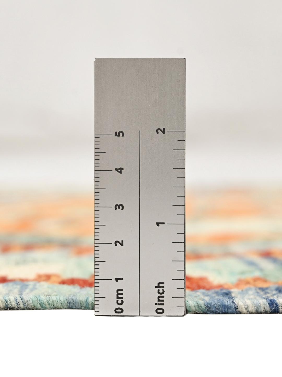Hand-woven Kelim Afghan Old Style runner in light blue and multicolor wool
