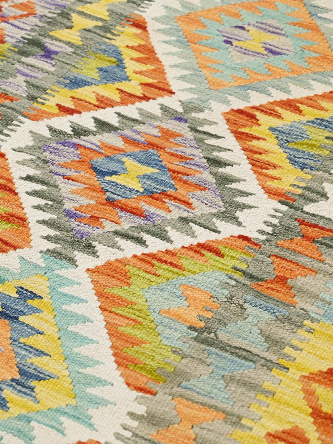 Hand-woven Kelim Afghan Old Style runner rug in orange and multicolor wool
