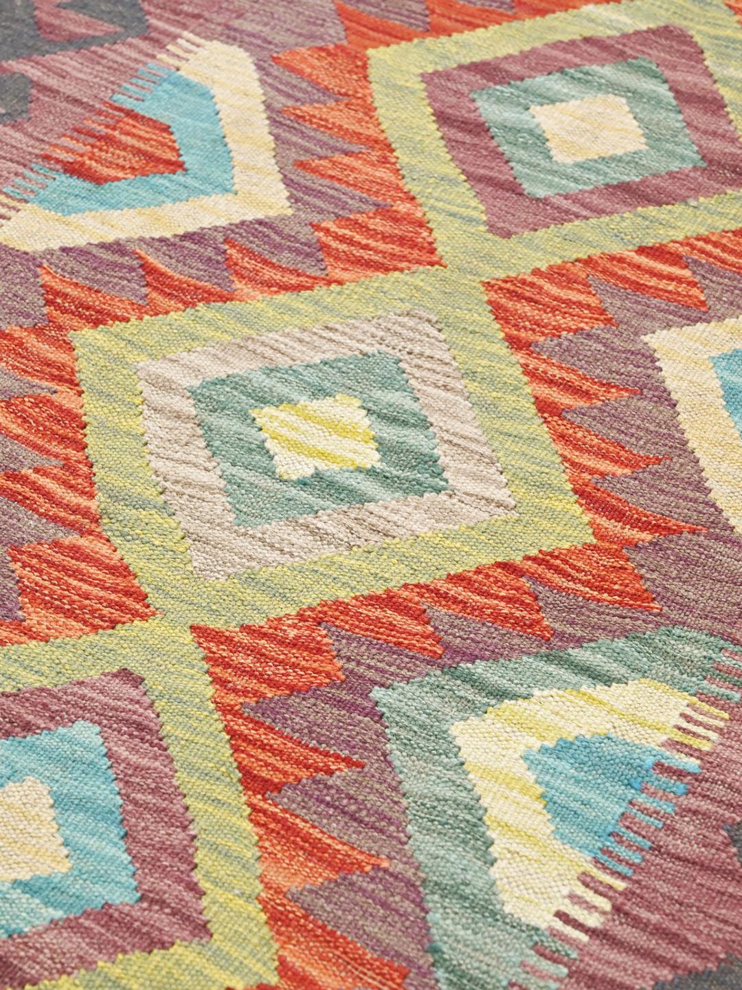 Hand-woven Kelim Afghan Old Style runner in multicolor wool