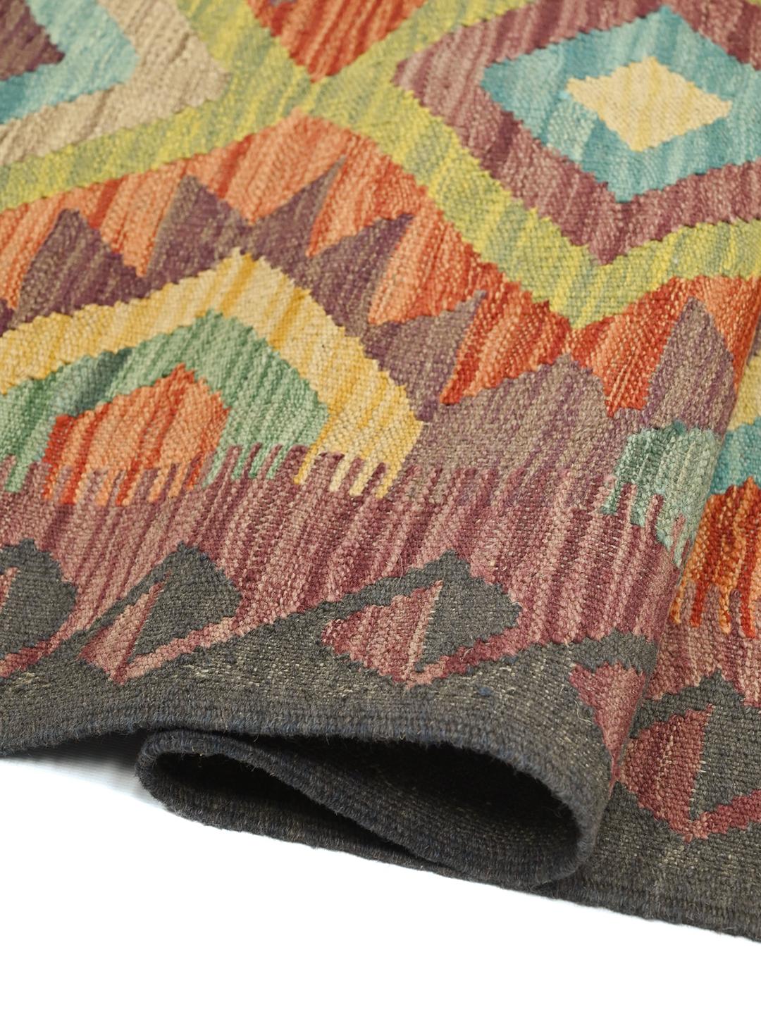 Hand-woven Kelim Afghan Old Style runner in multicolor wool