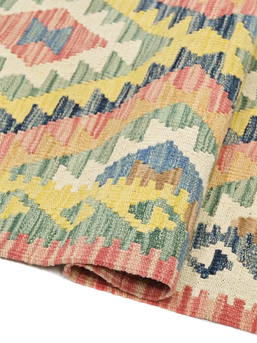 Hand-woven Kelim Afghan Old Style runner rug in red and multicolor