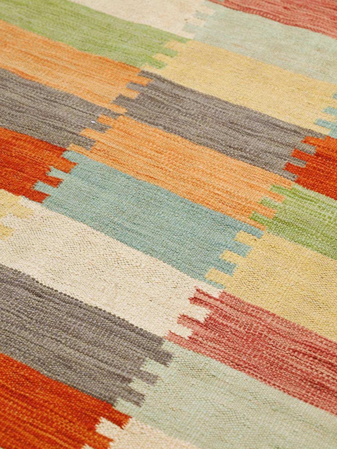 Handgeweven Afghaanse Kelim loper in meerkleurig geometrisch patroon