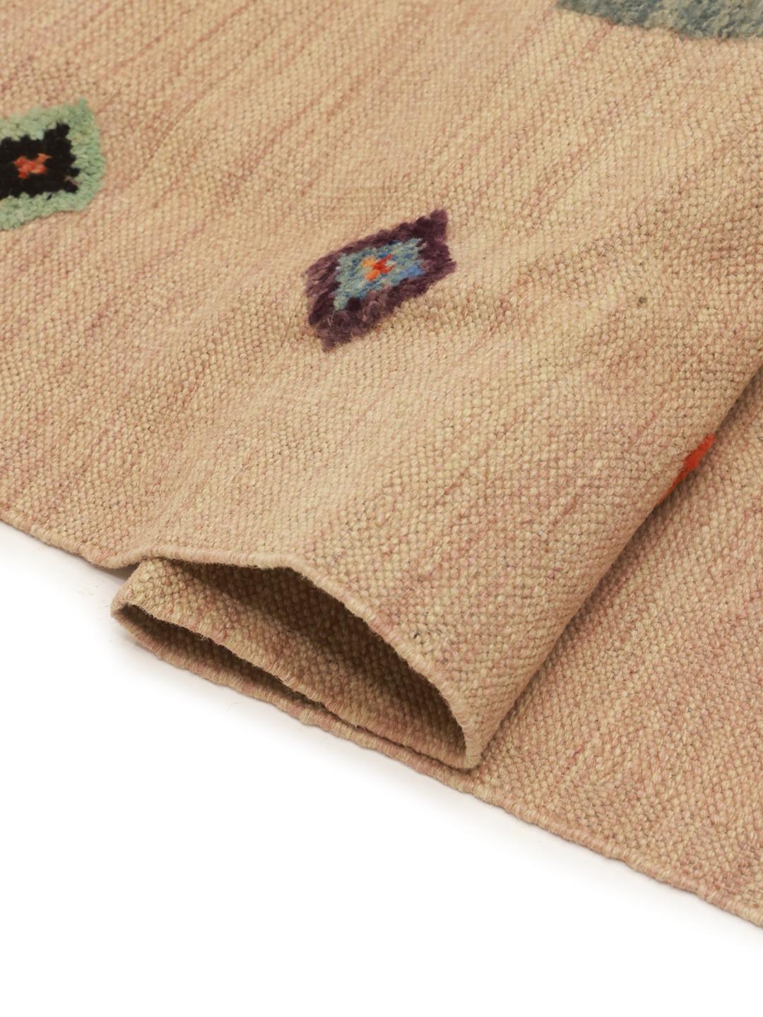 Authentiek Afghaans Kelim tapijt met geometrische motieven in beige en meerkleurig