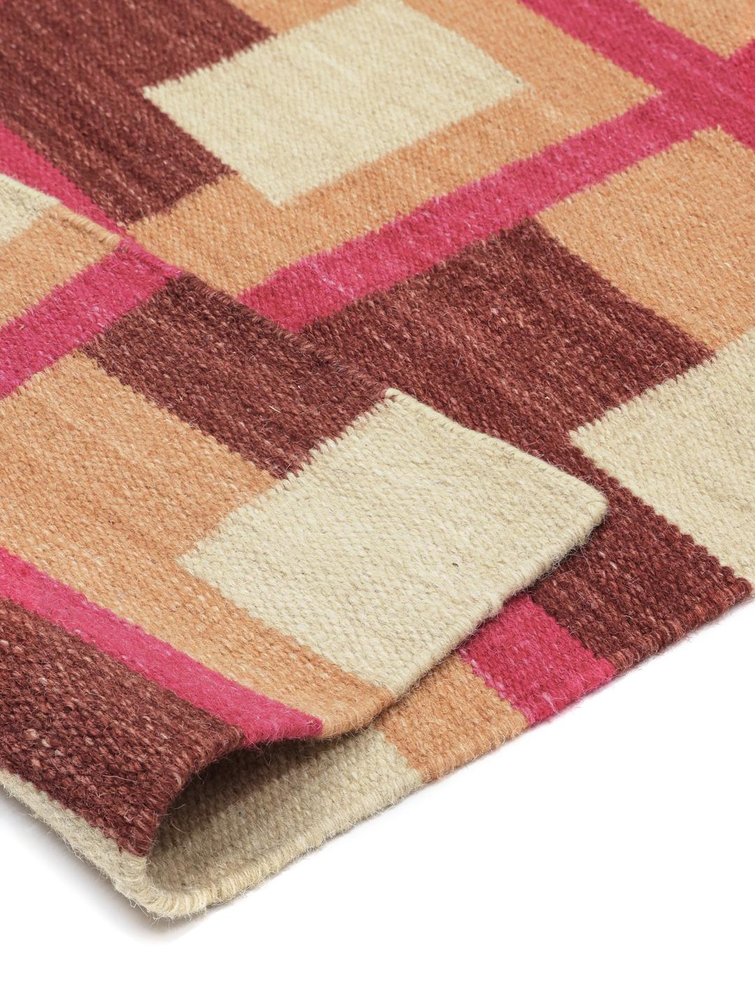 Handgeweven roze en meerkleurige wollen loper