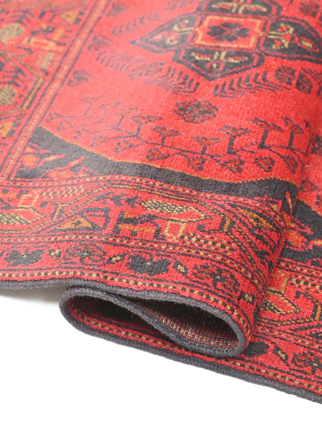 Tapis de couloir Afghan Khal Mohammadi noué à la main en laine rouge et noire