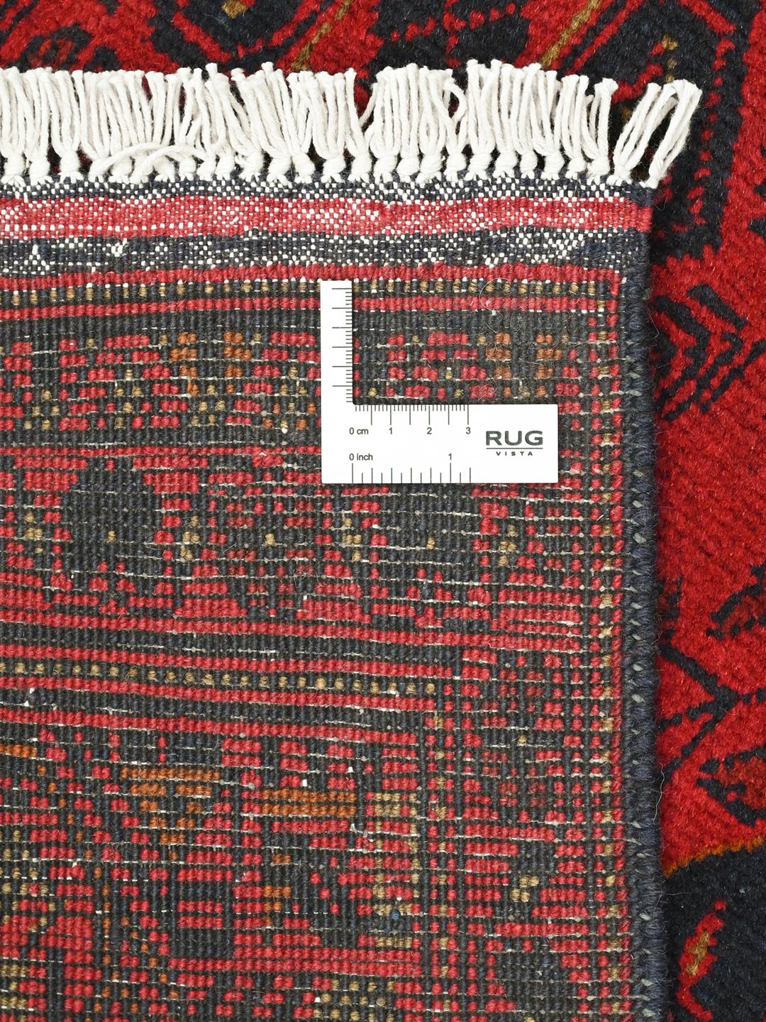 Tapis de couloir Afghan Khal Mohammadi noué à la main en laine rouge et noire