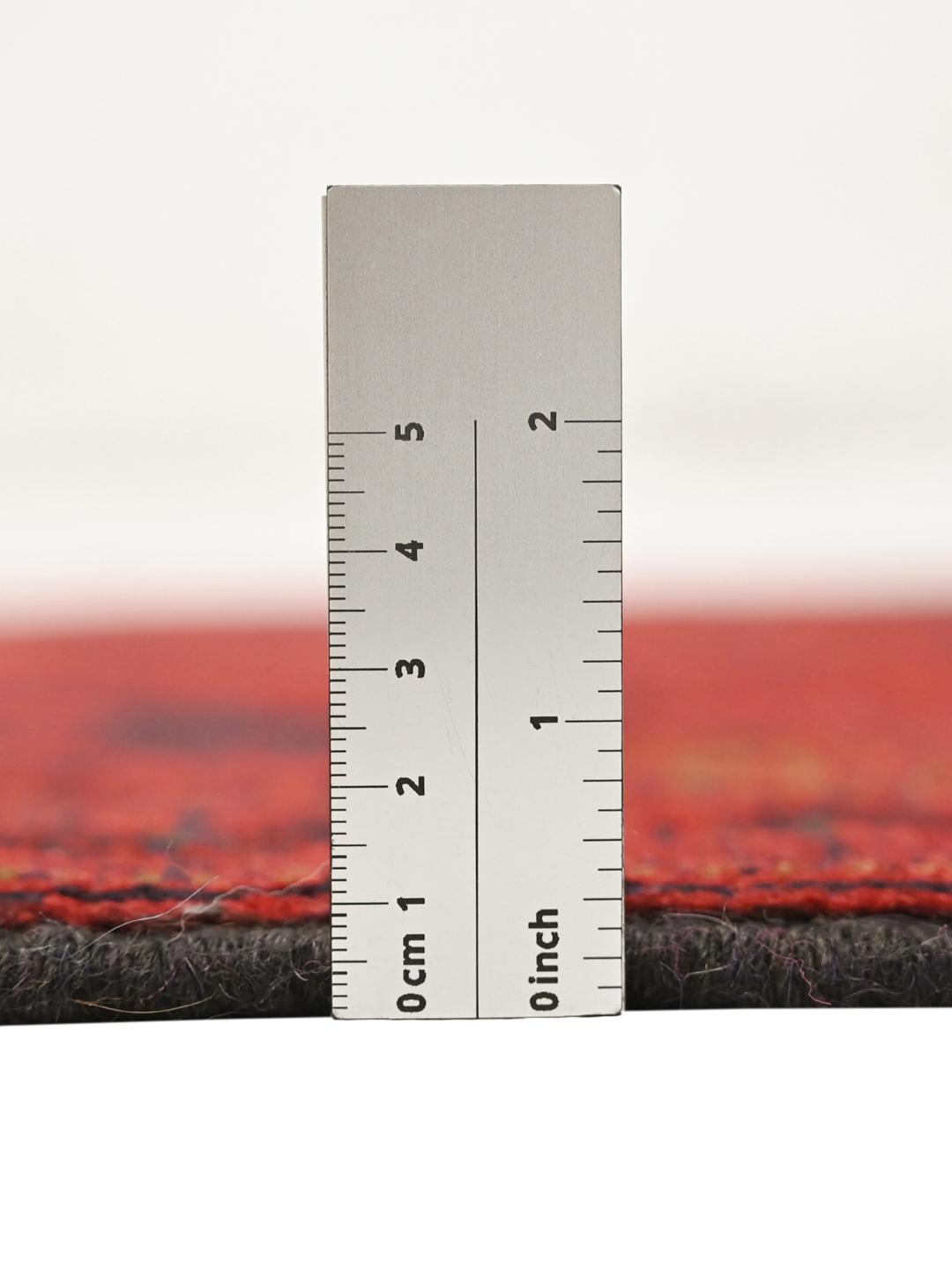 Hand-knotted Afghan Khal Mohammadi wool runner rug in red and black