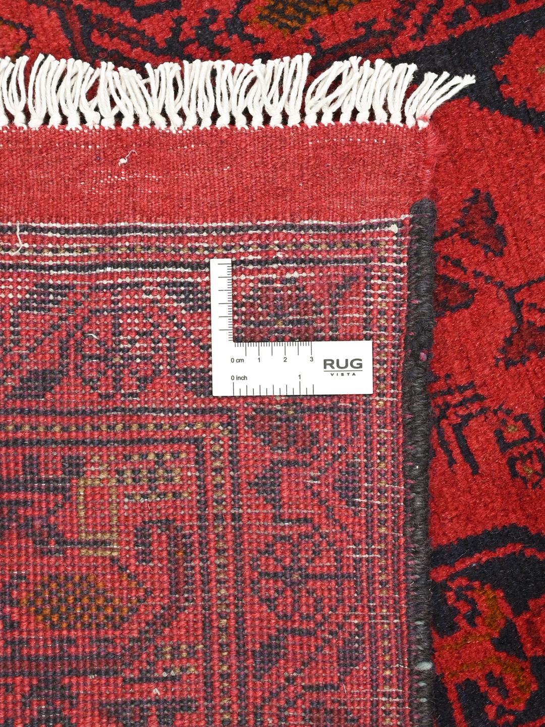Hand-knotted Afghan Khal Mohammadi wool runner rug in red and black