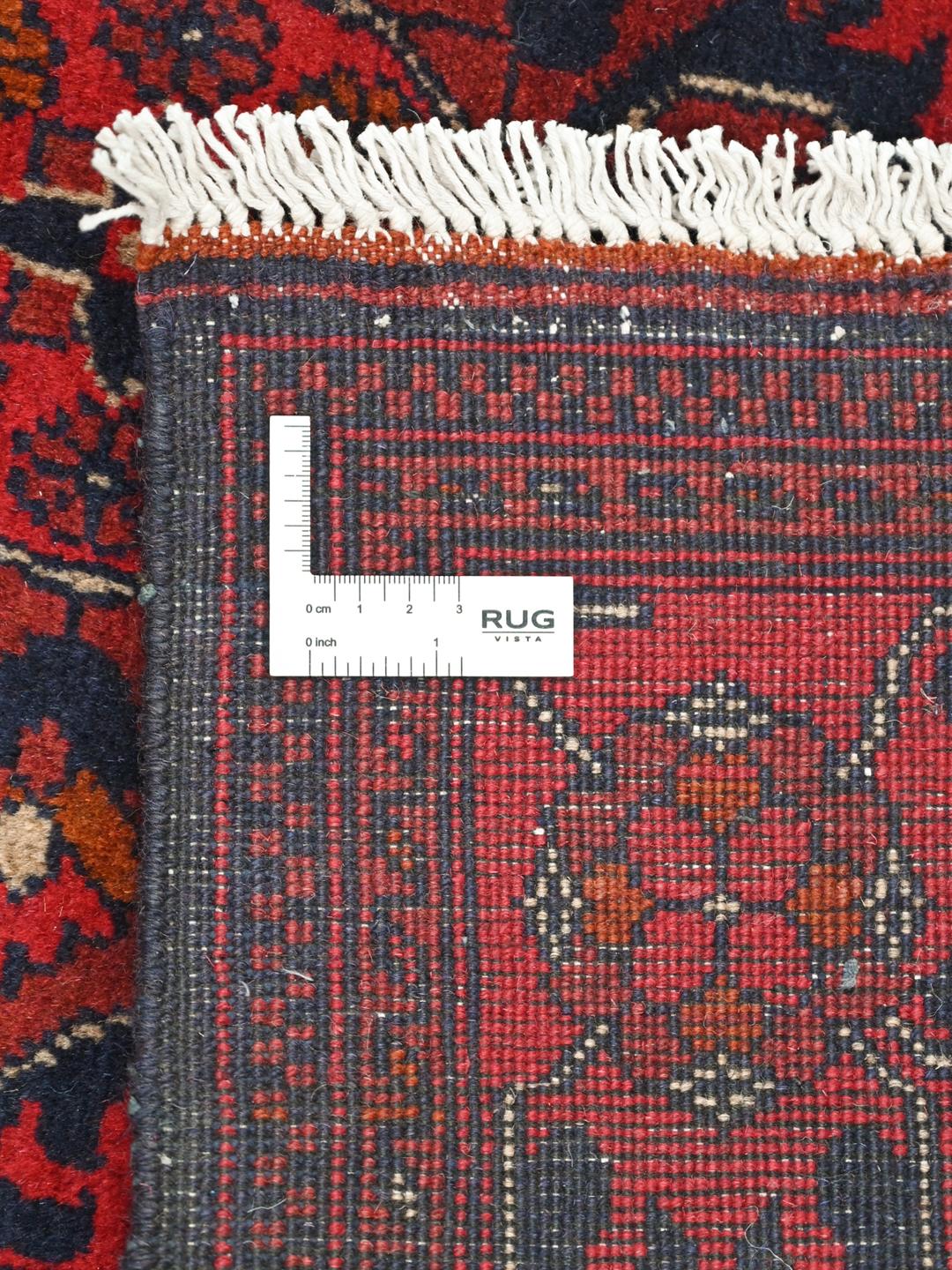 Alfombra de lana afgana Khal Mohammadi anudada a mano en rojo y azul oscuro