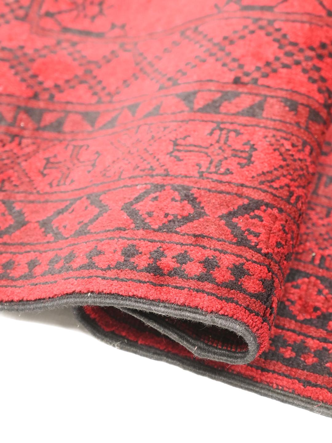 Handgeknoopt Afghaans Khal Mohammadi wollen tapijt in rood en donkergrijs