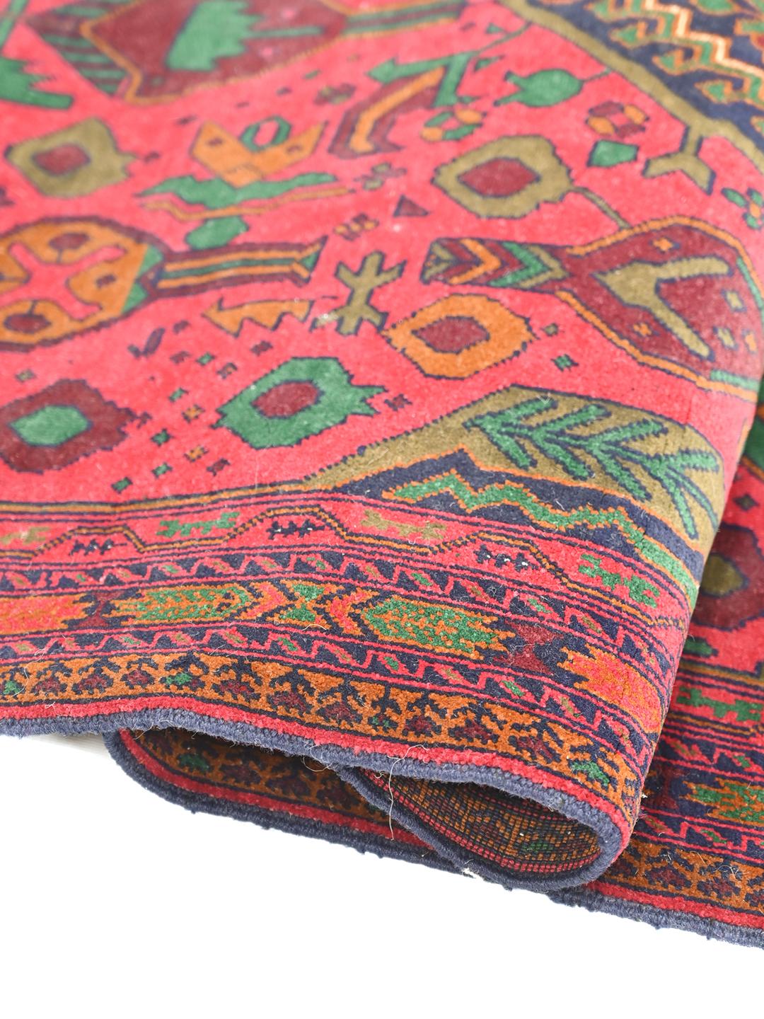 Hand-knotted Afghan runner rug in red and dark-blue wool