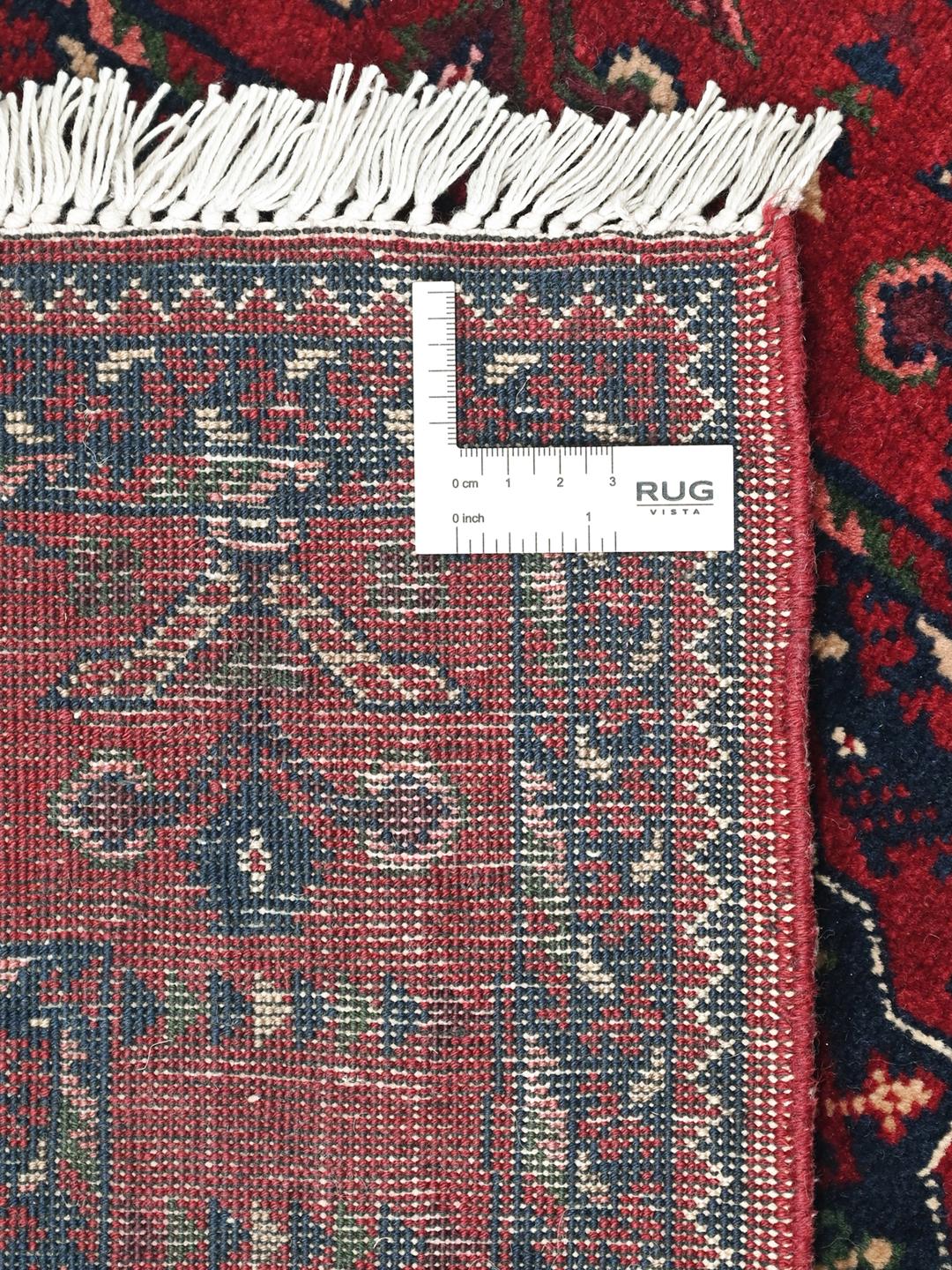 Tapis couloir noué main d'Afghanistan en rouge foncé et bleu foncé