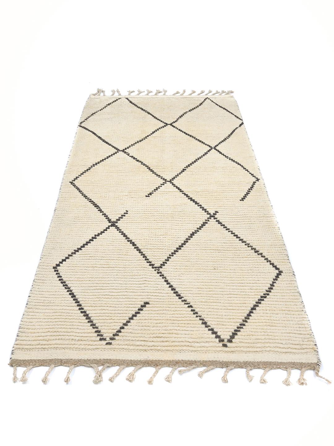 Handgeknoopt Berber Stijl wollen vloerkleed in beige en donkergrijs