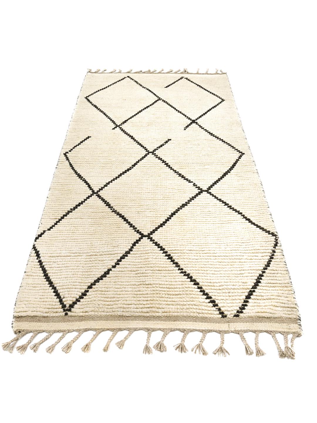 Handgeknoopt Berber Stijl wollen vloerkleed in beige en donkergrijs