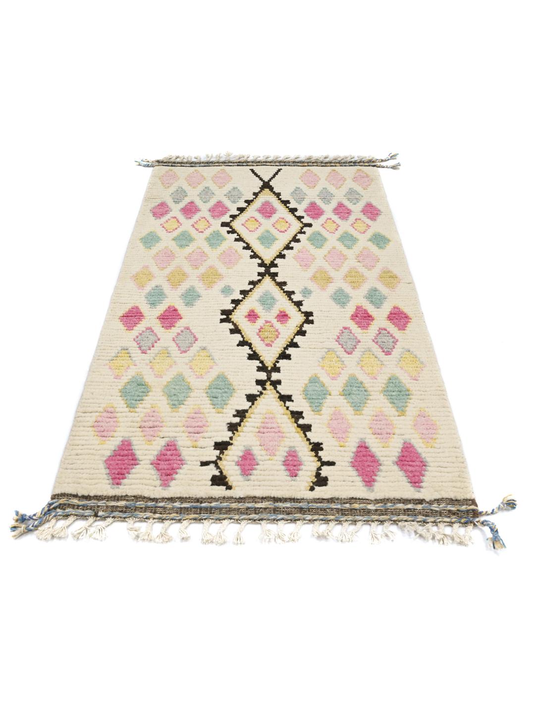 Tapis multicolore en laine noue a la main en provenance d'Afghanistan avec des motifs de diamants geometriques