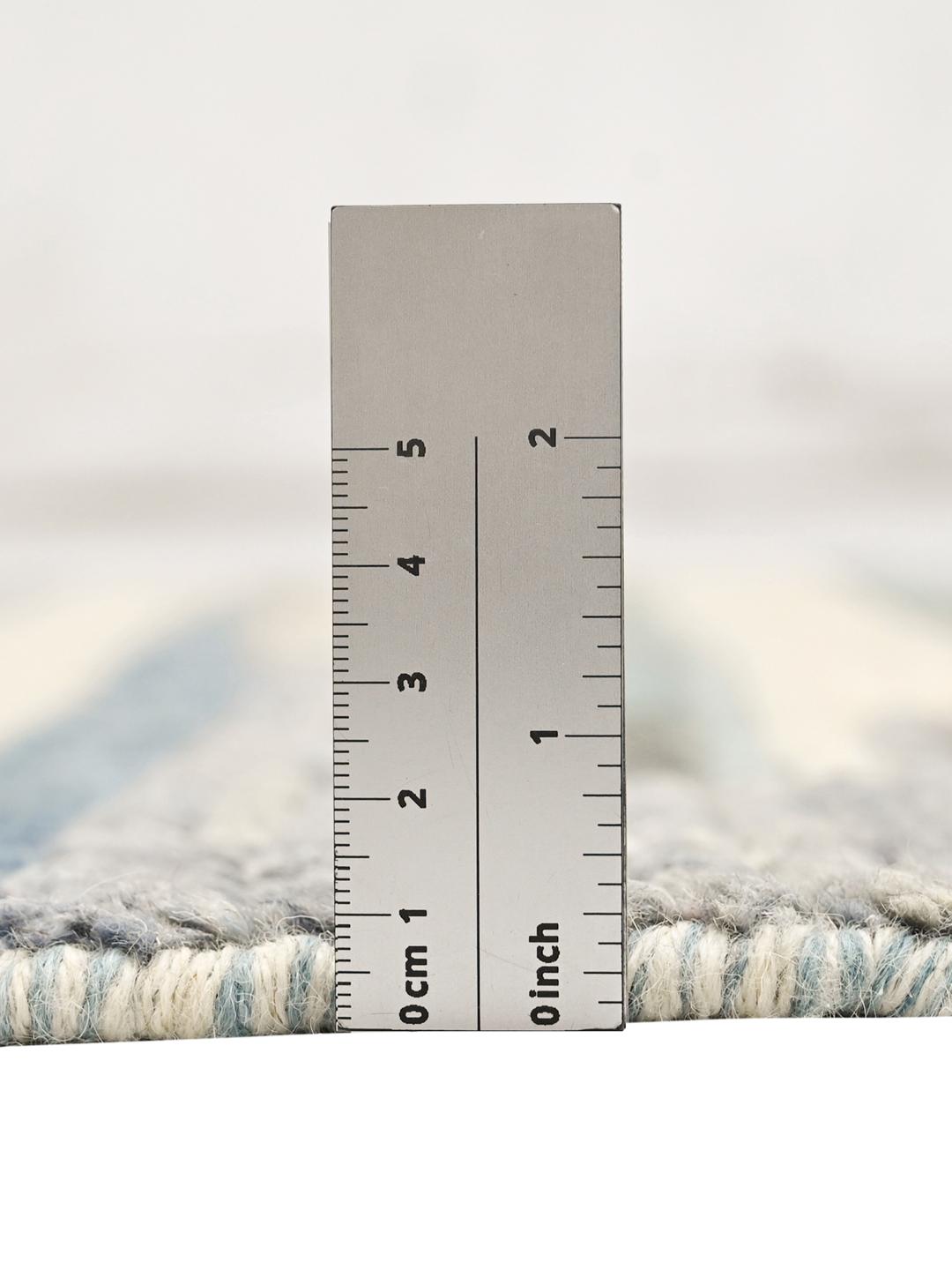 Hand-knotted Afghan wool runner in white and blue with abstract stripes