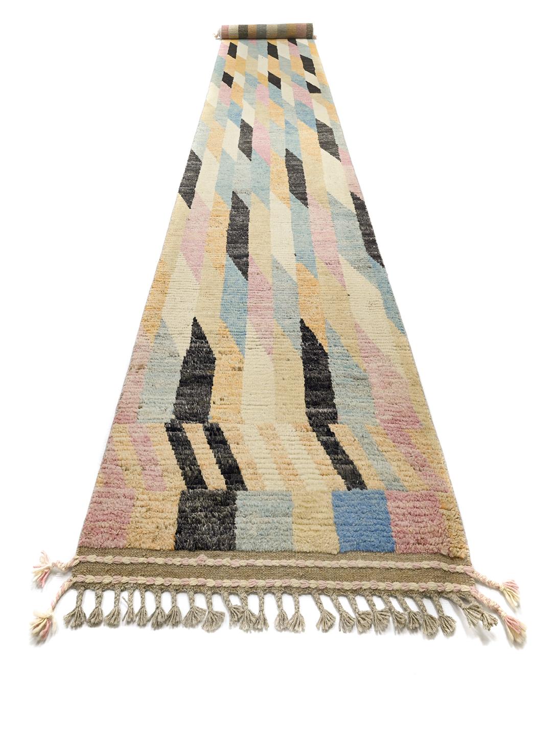 Hand-knotted multicolor wool runner rug from Afghanistan with geometric patterns