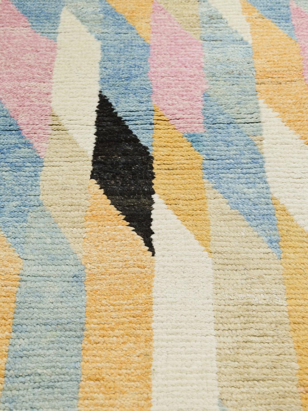 Hand-knotted multicolor wool runner rug from Afghanistan with geometric patterns
