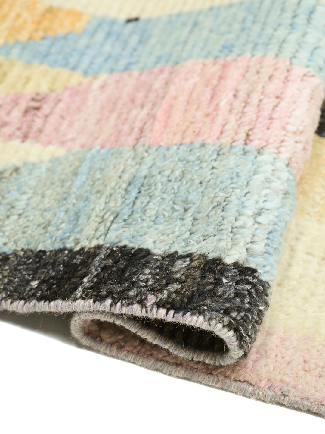 Hand-knotted multicolor wool runner rug from Afghanistan with geometric patterns