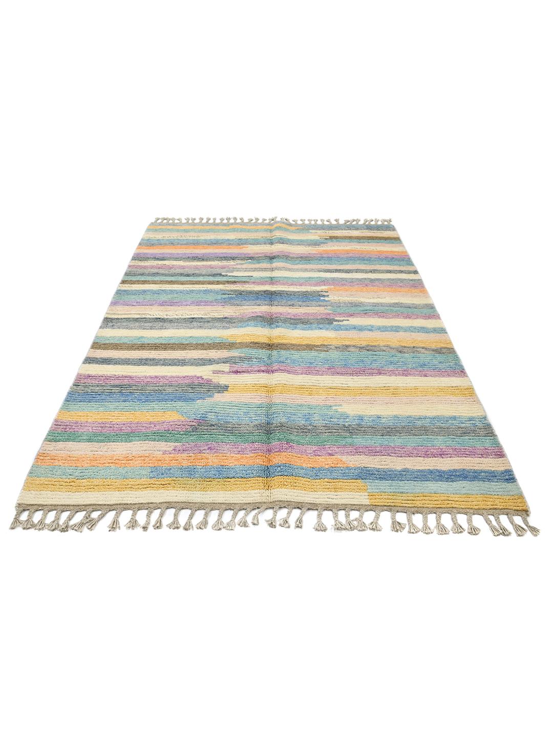 Tapis multicolore en laine noué main d'Afghanistan avec motif rayé