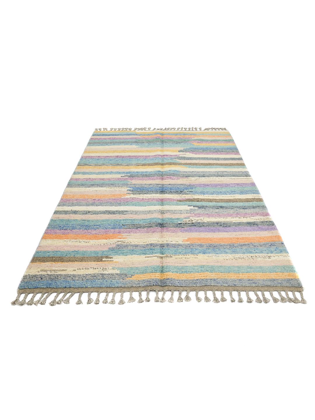 Tapis multicolore en laine noué main d'Afghanistan avec motif rayé
