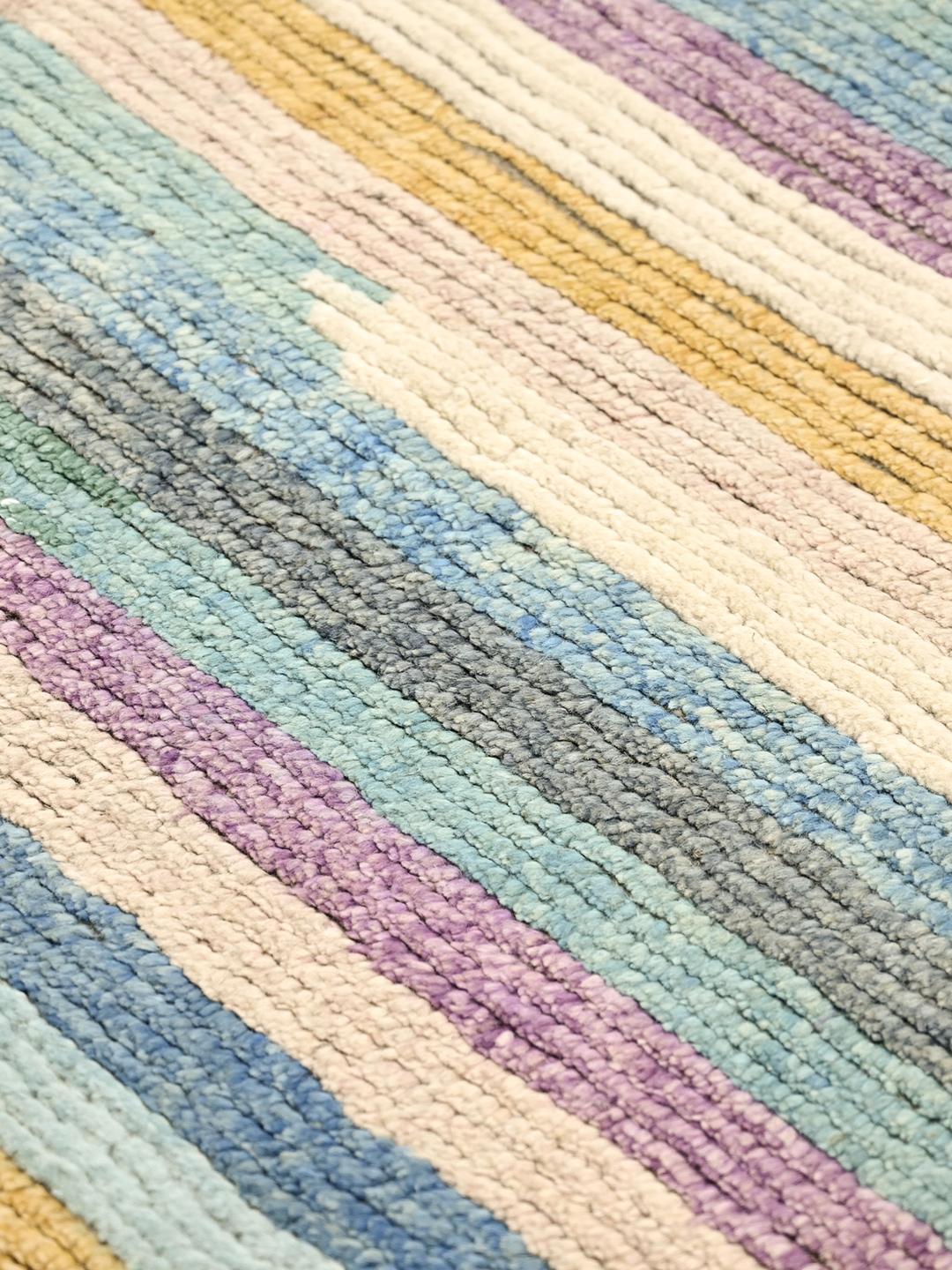 Tapis multicolore en laine noué main d'Afghanistan avec motif rayé