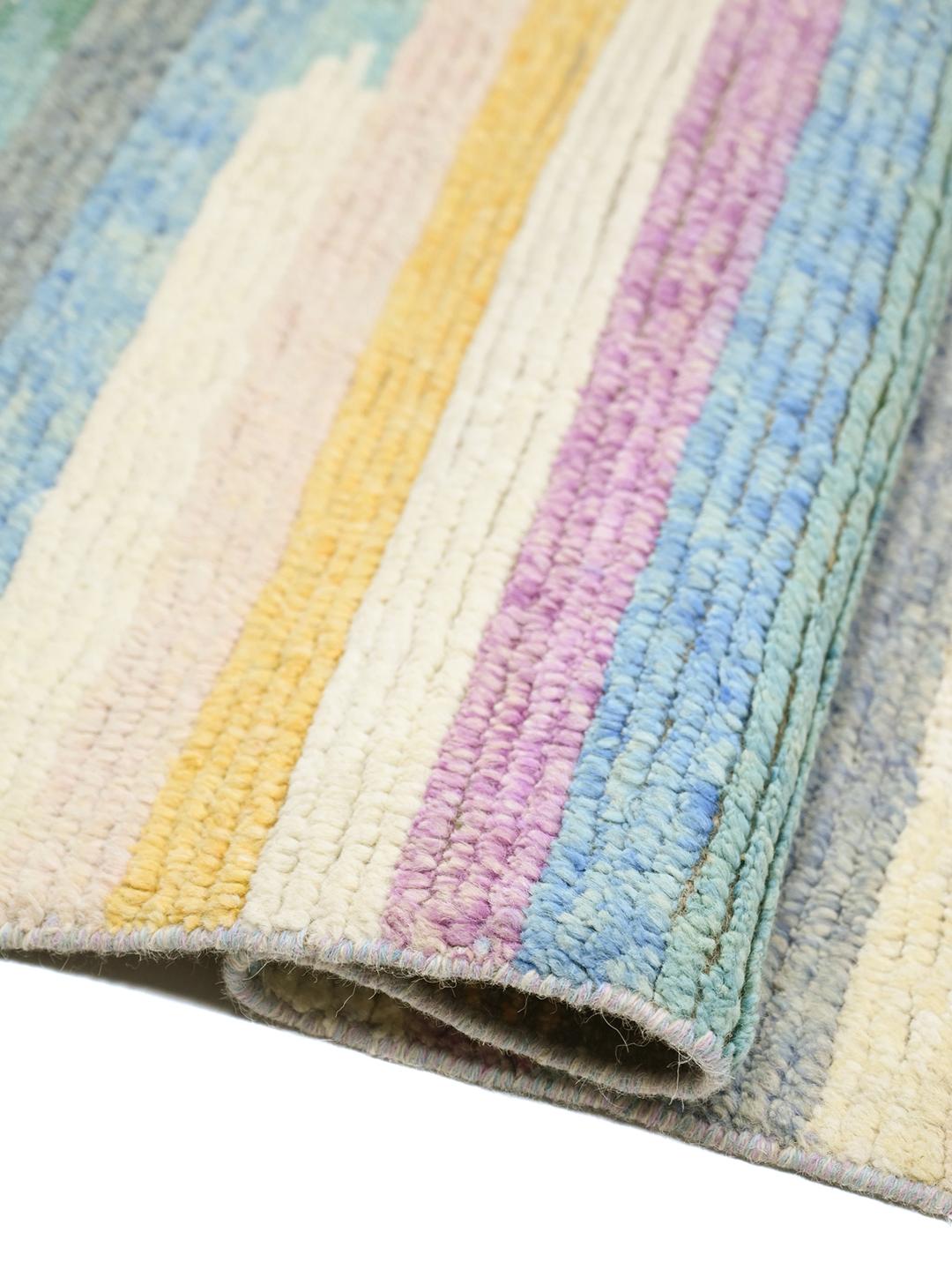 Tapis multicolore en laine noué main d'Afghanistan avec motif rayé