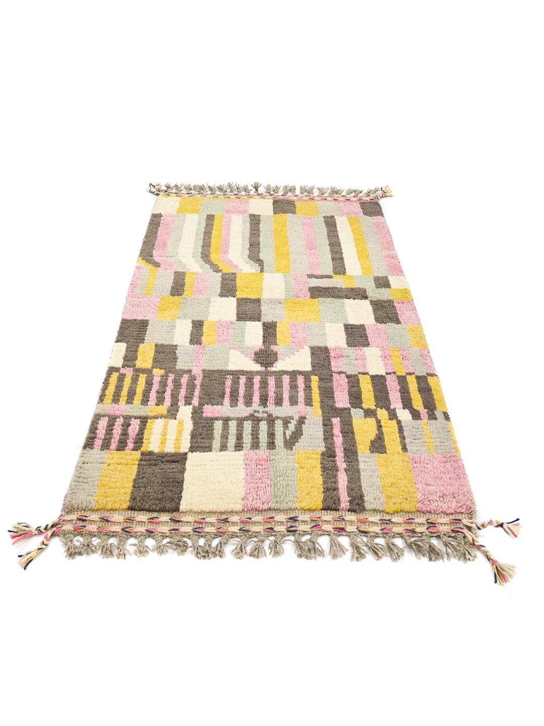 Hand-knotted multicolor wool rug from Afghanistan with vibrant geometric patterns