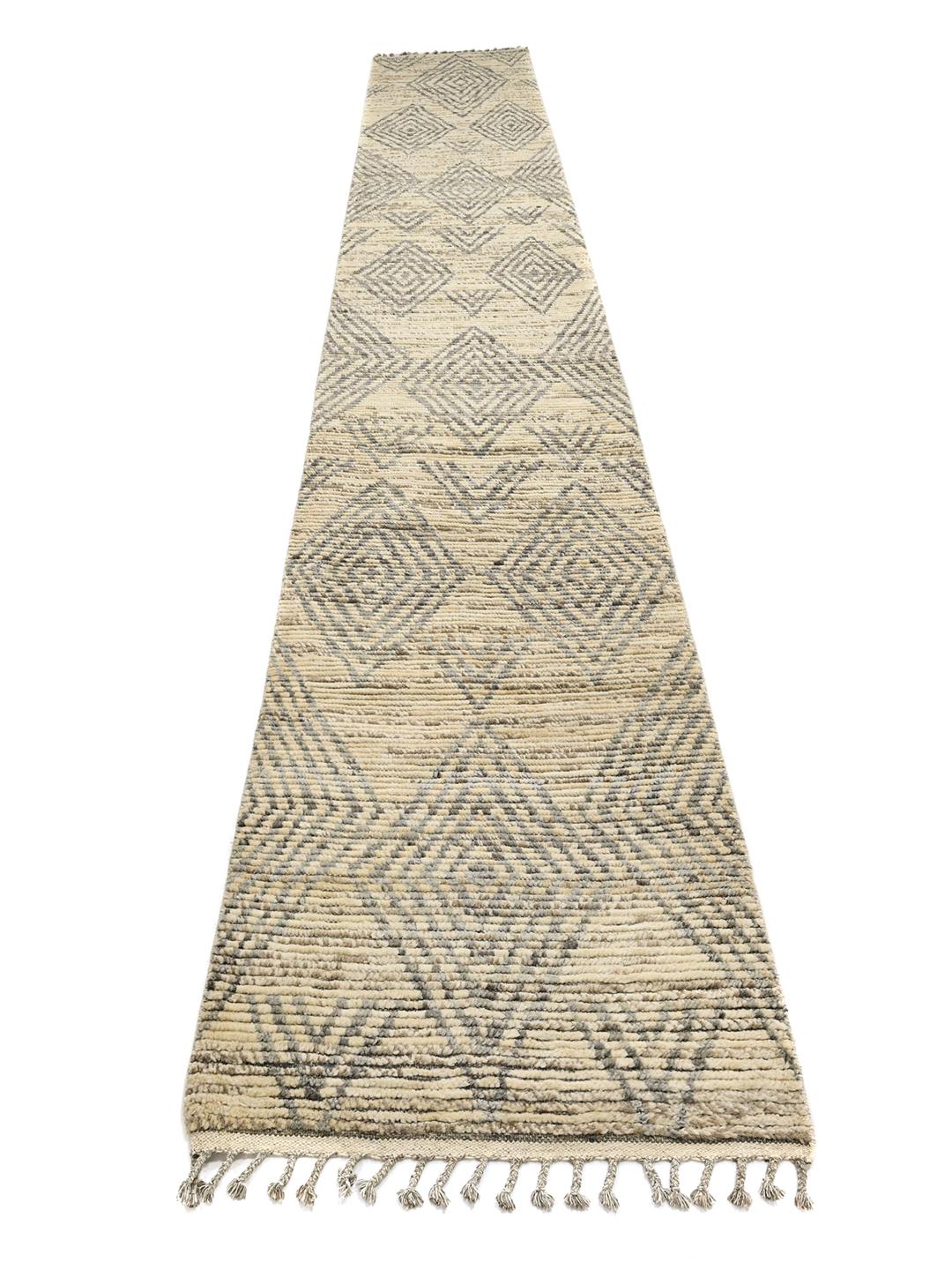Hand-knotted Berber style runner rug in beige and grey wool
