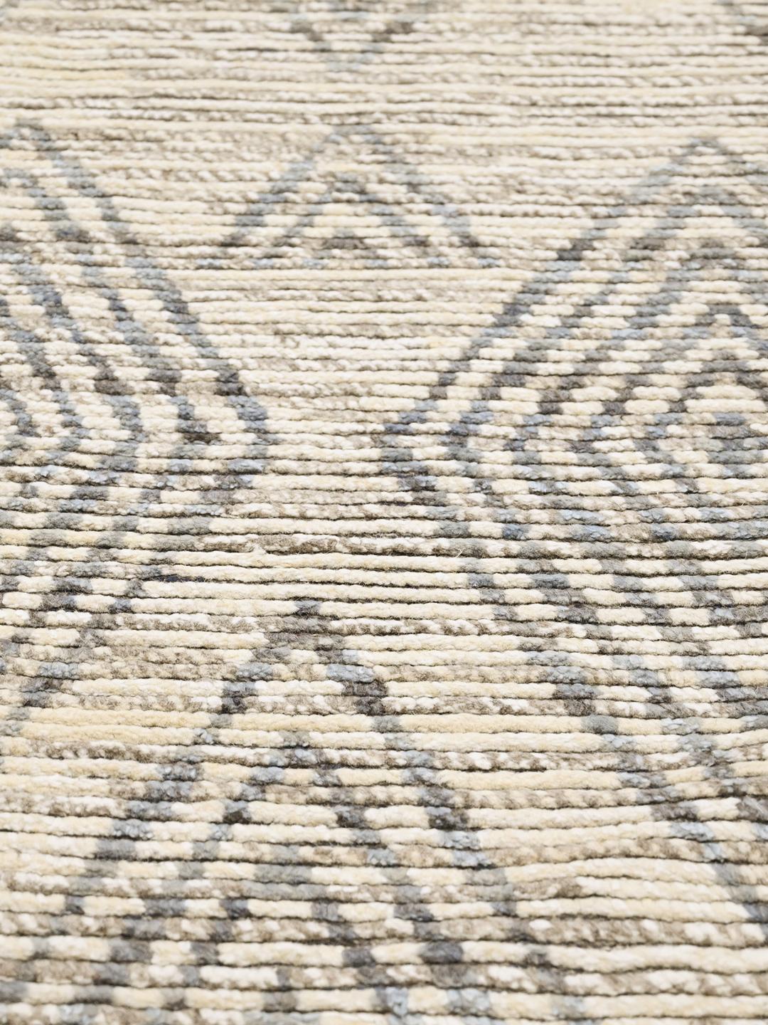 Hand-knotted Berber style runner rug in beige and grey wool