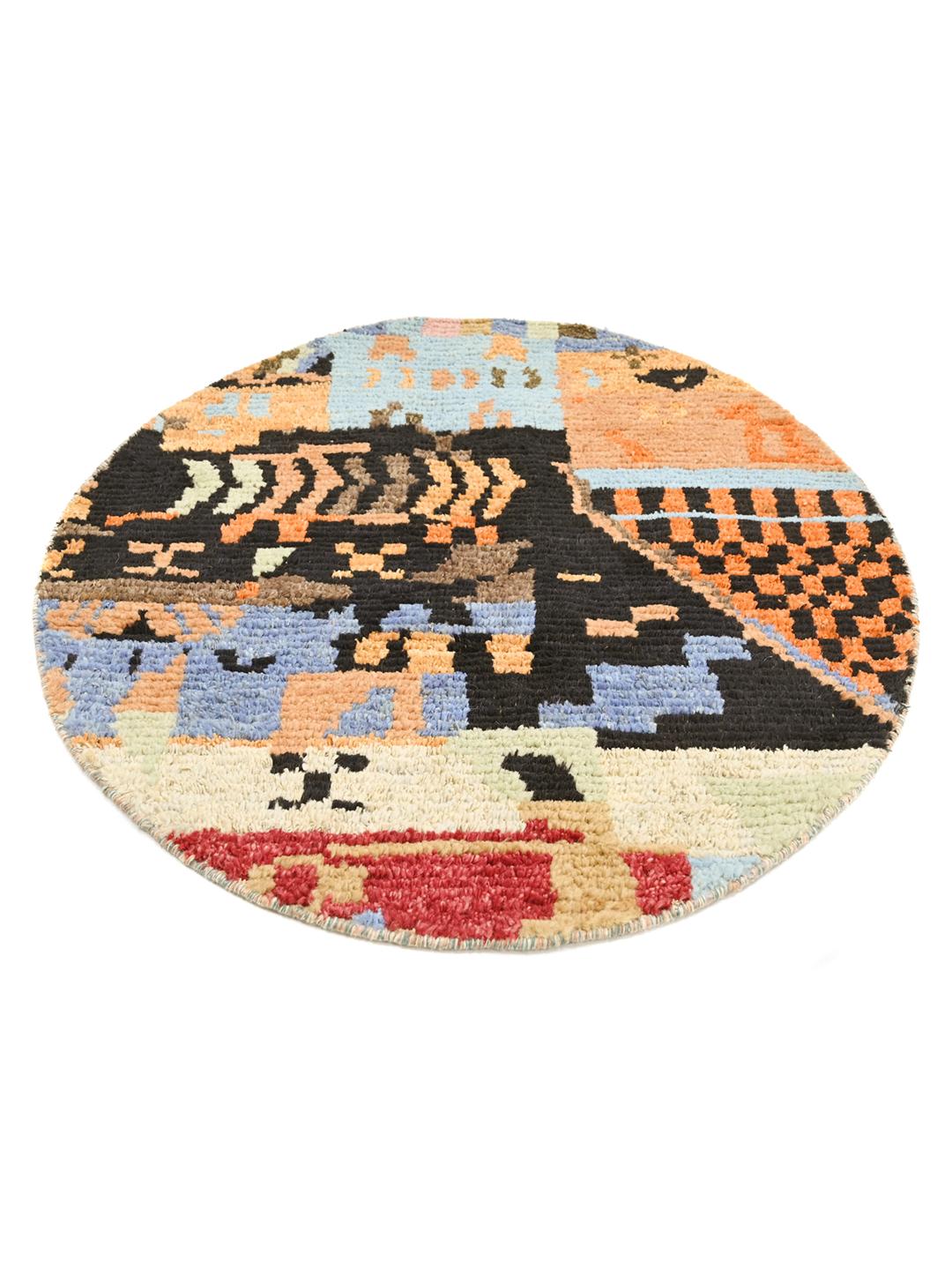Handgeknoopt rond Berber Colourful vloerkleed in veelkleurige en zwarte wol