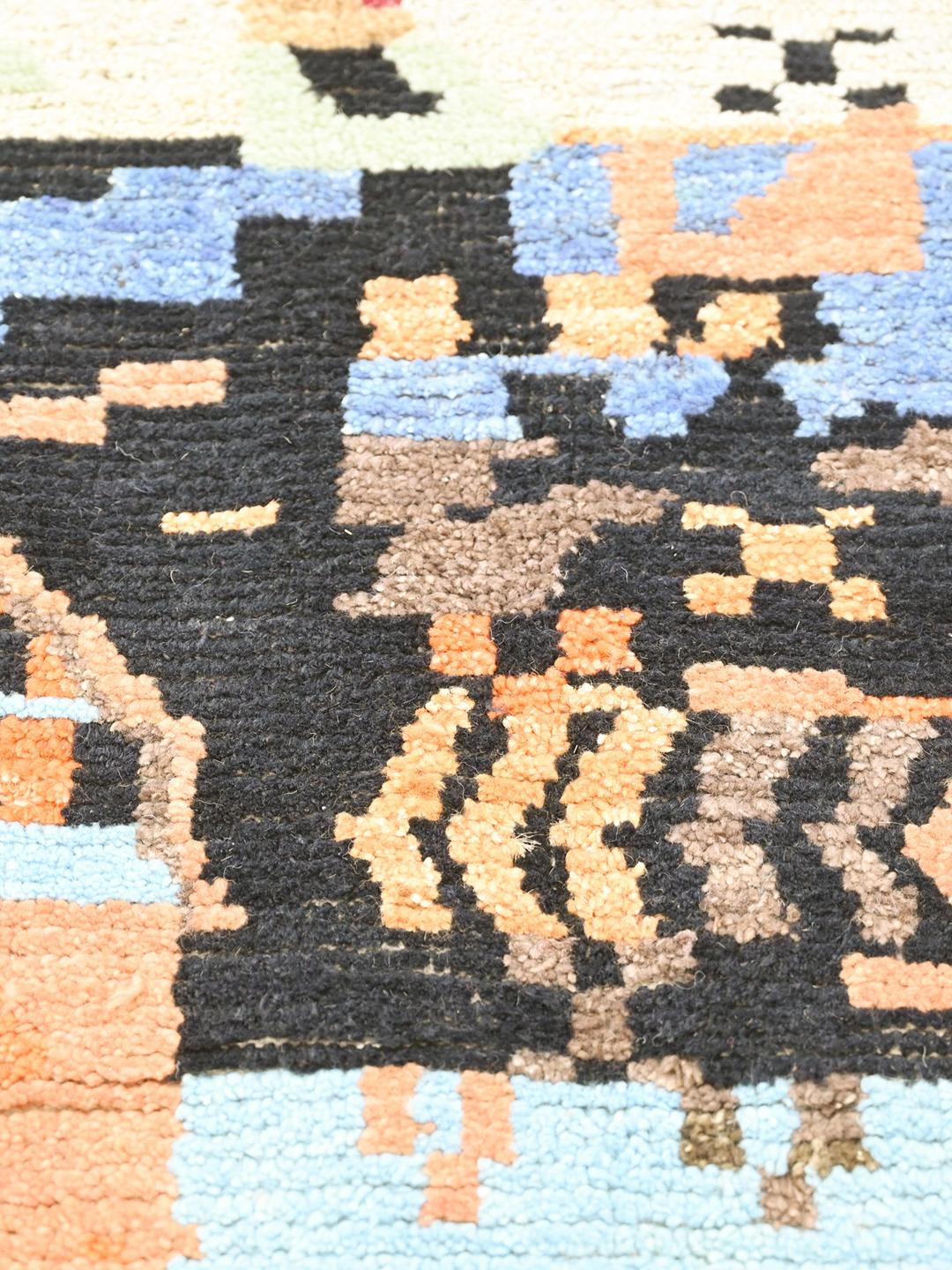 Handgeknoopt rond Berber Colourful vloerkleed in veelkleurige en zwarte wol