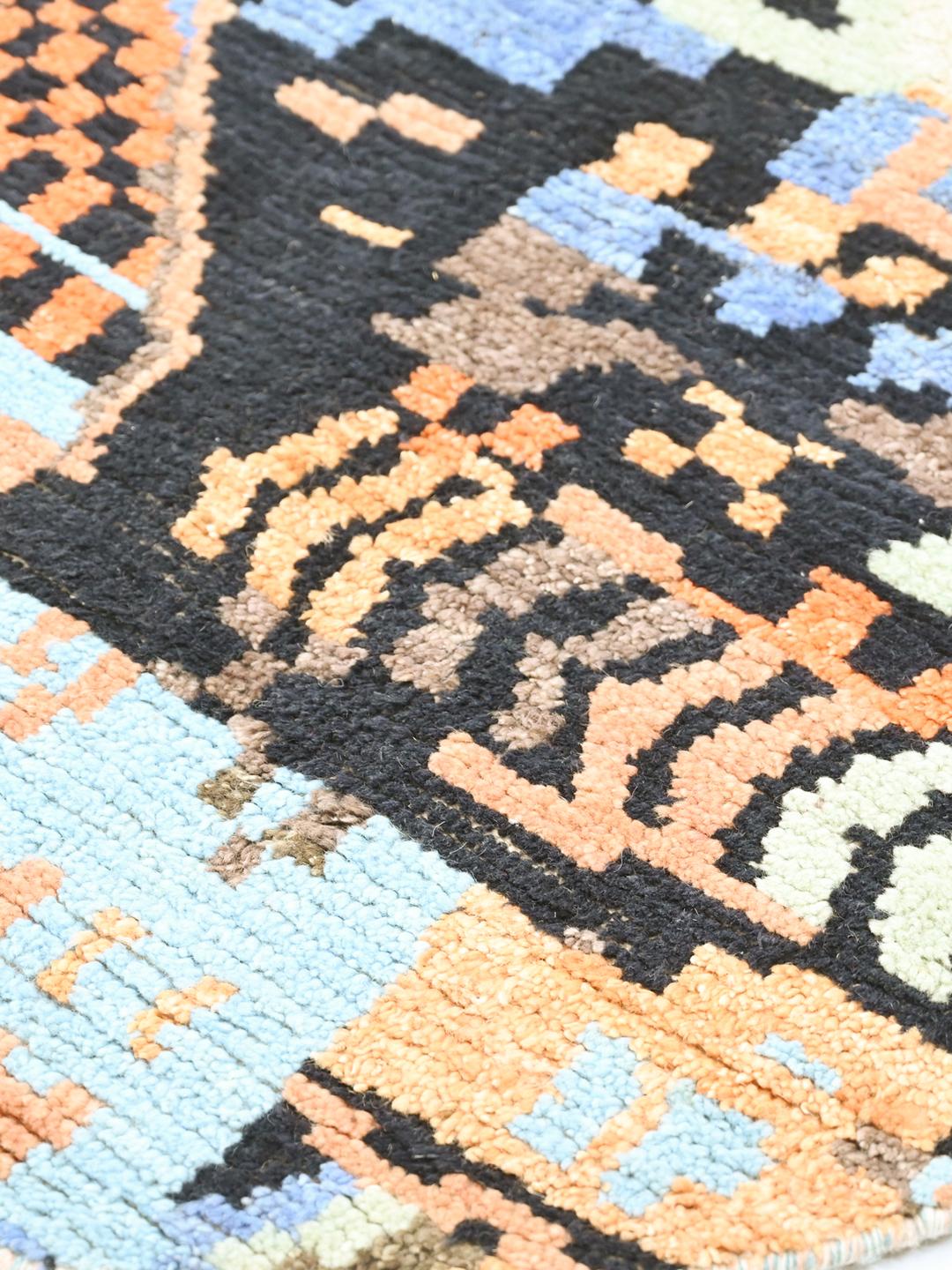 Handgeknoopt rond Berber Colourful vloerkleed in veelkleurige en zwarte wol