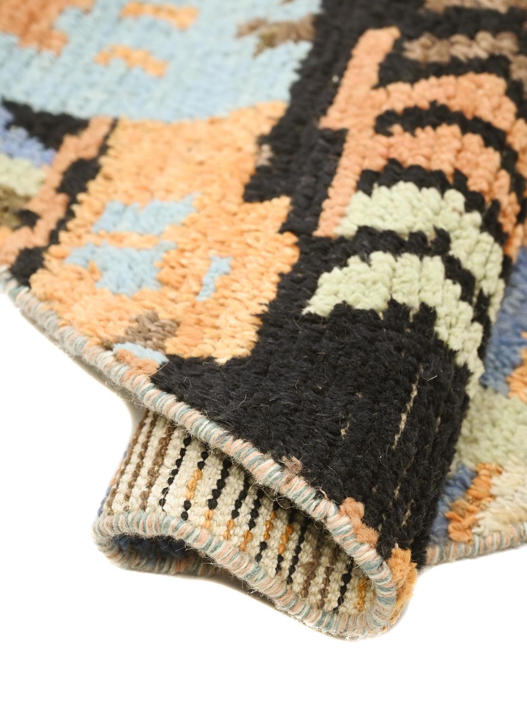 Handgeknoopt rond Berber Colourful vloerkleed in veelkleurige en zwarte wol