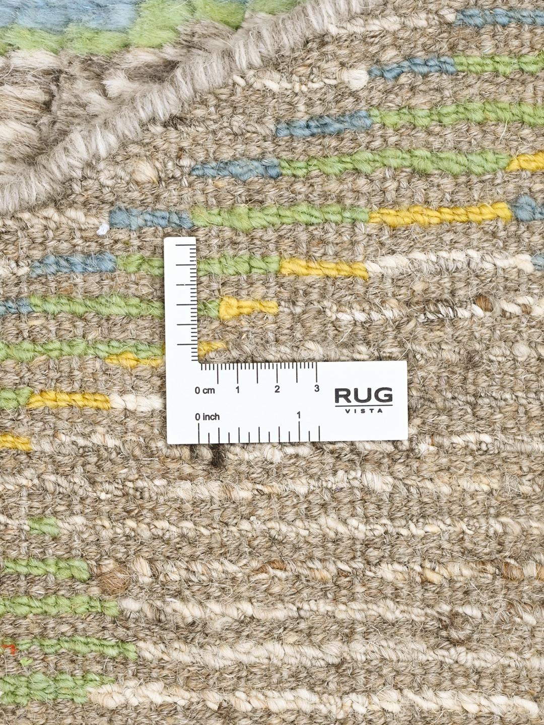 Tapis rond en laine noué à la main en provenance d'Afghanistan de couleur grise avec des motifs géométriques colorés