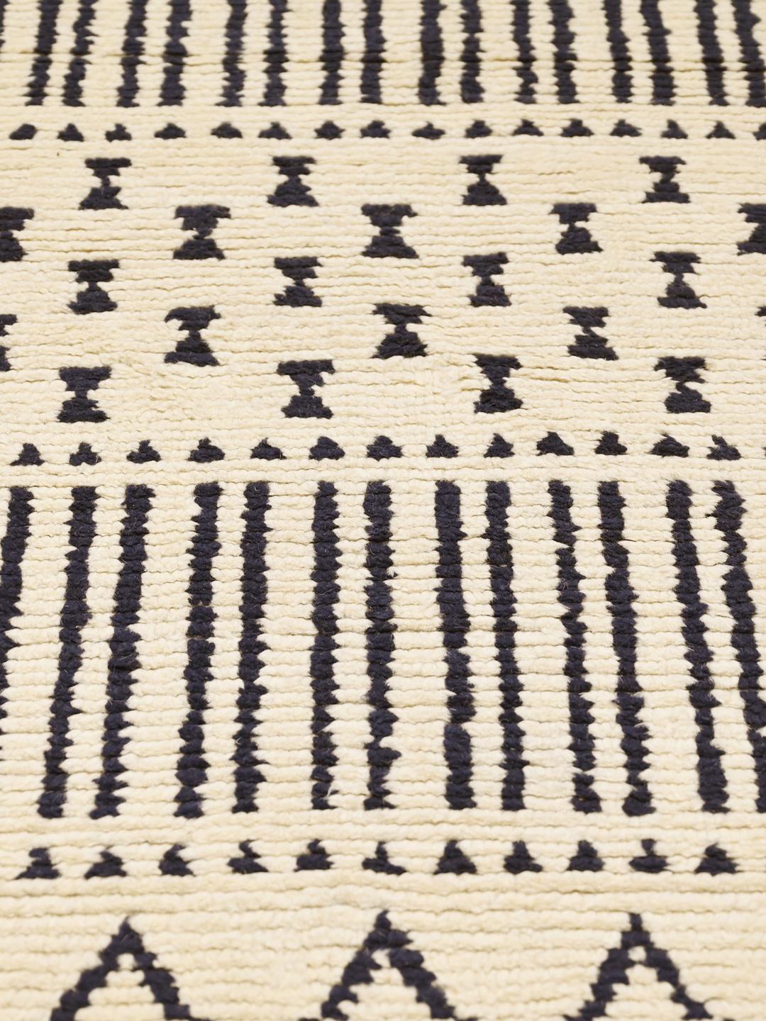 Hand-knotted wool runner rug from Afghanistan in beige and dark blue
