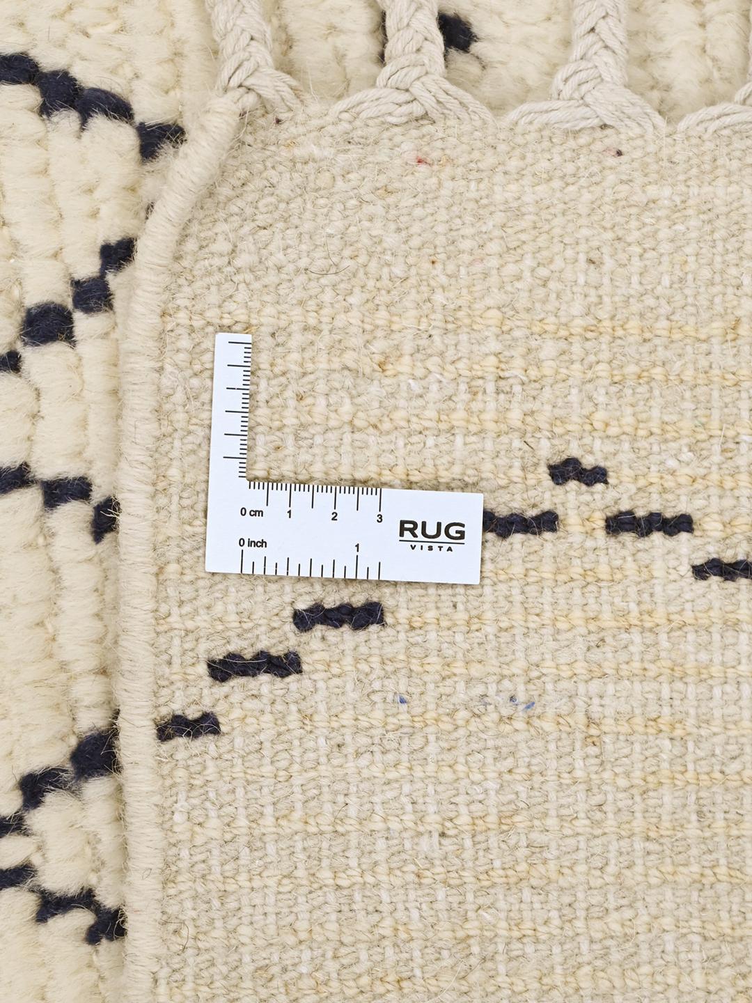 Hand-knotted wool runner rug from Afghanistan in beige and dark blue
