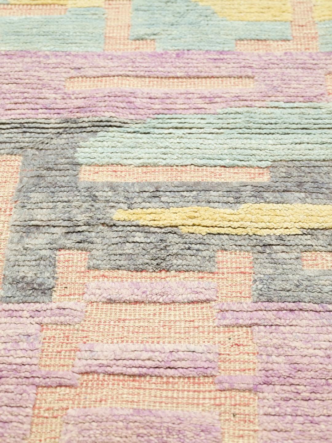 Hand-knotted Berber runner rug in pink and multicolor wool from Afghanistan